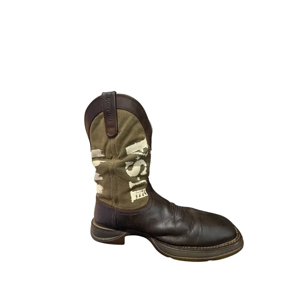 Durango Rebel Brown Army Green USA Print Western Boots Men's Sz 10.5 M Cowboy